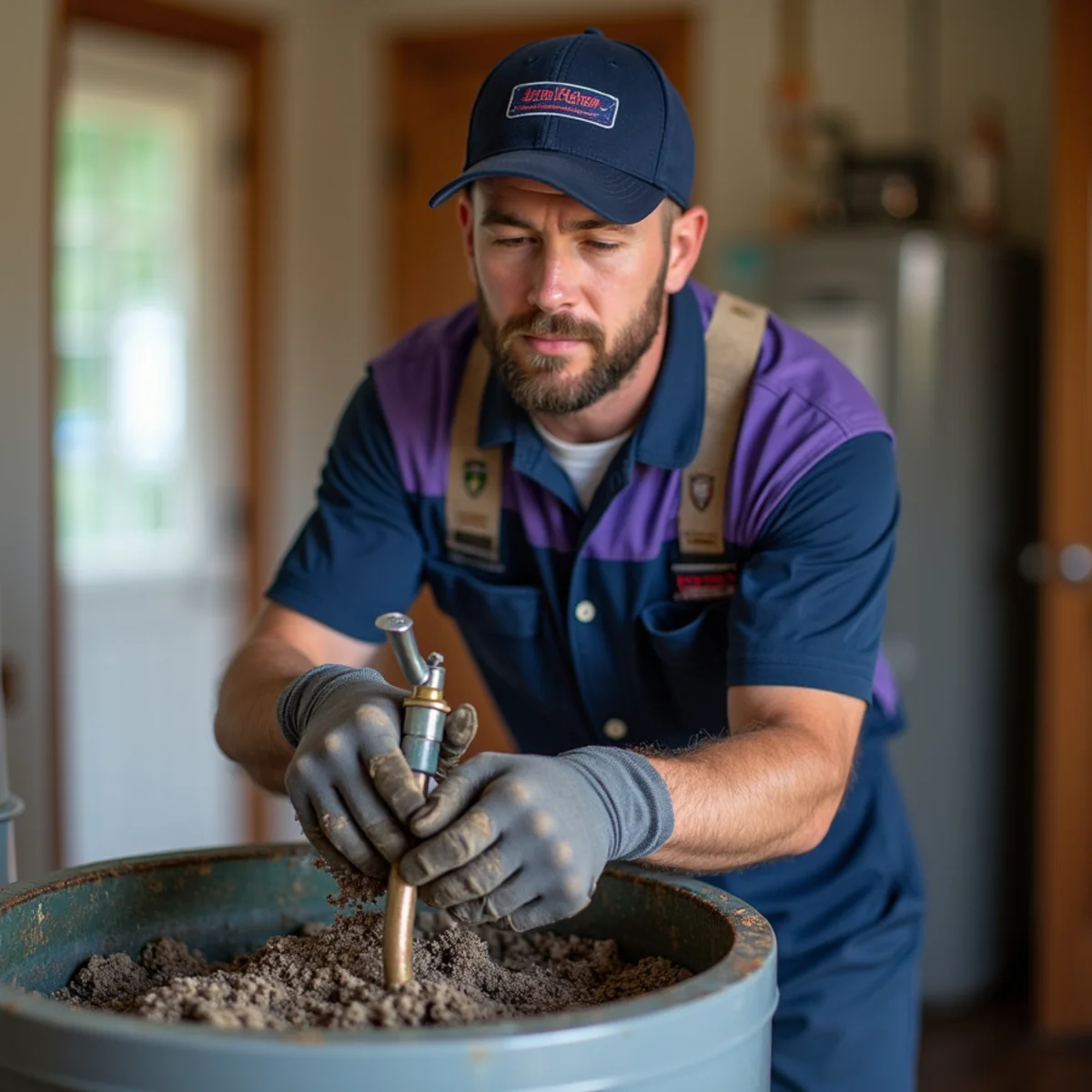 Thick mineral scale and sediment buildup inside a water heater tank in Grapevine TX