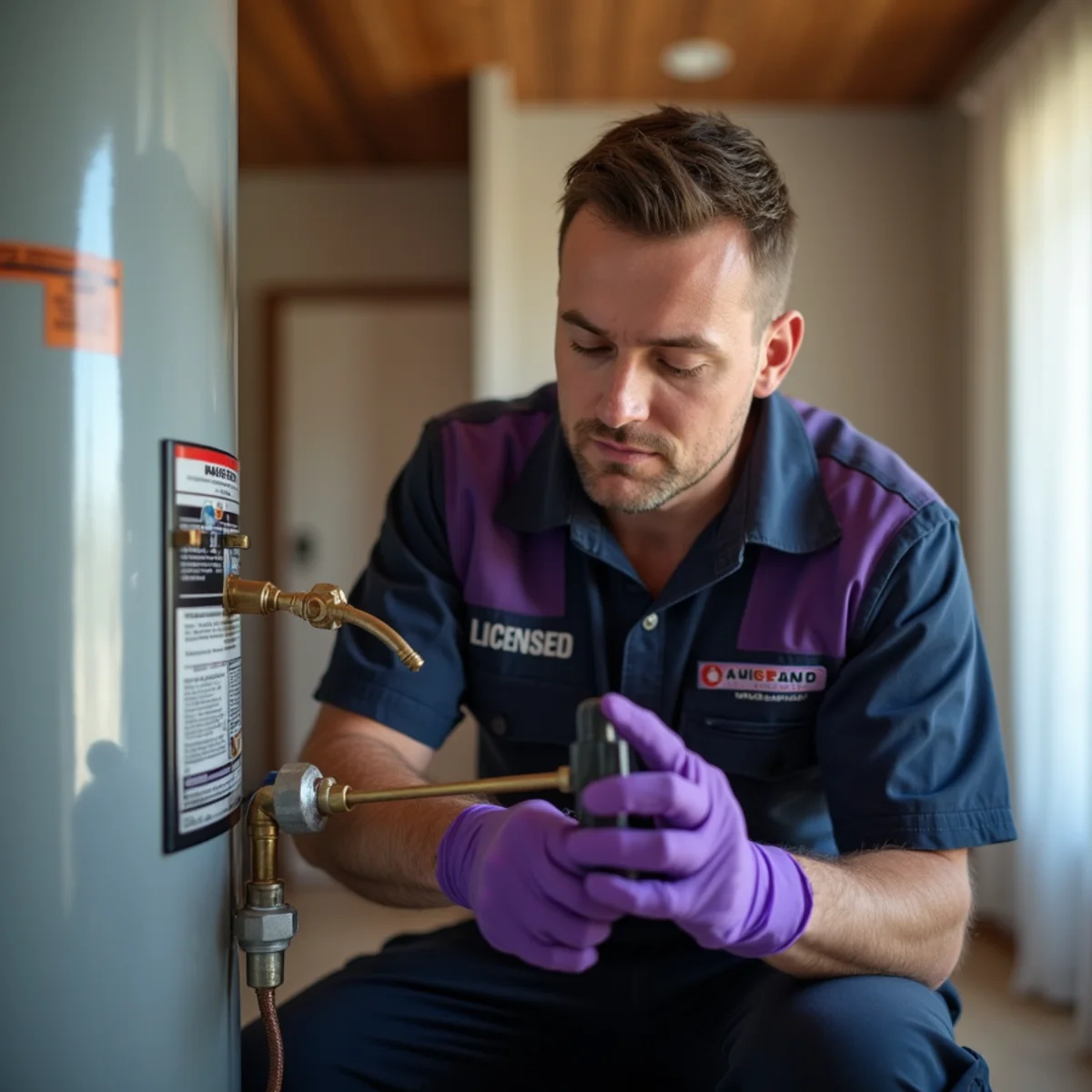 Grapevine plumber inspecting a residential tank water heater that has stopped producing hot water