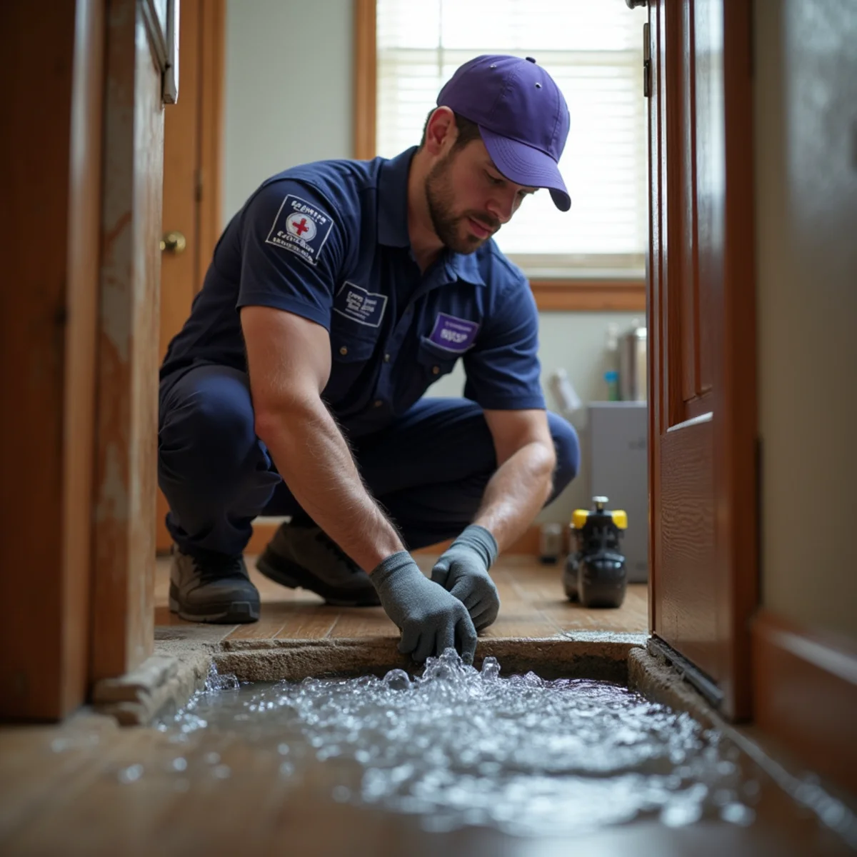 Water rising in a downstairs floor drain during a sewer backup after a North Texas storm