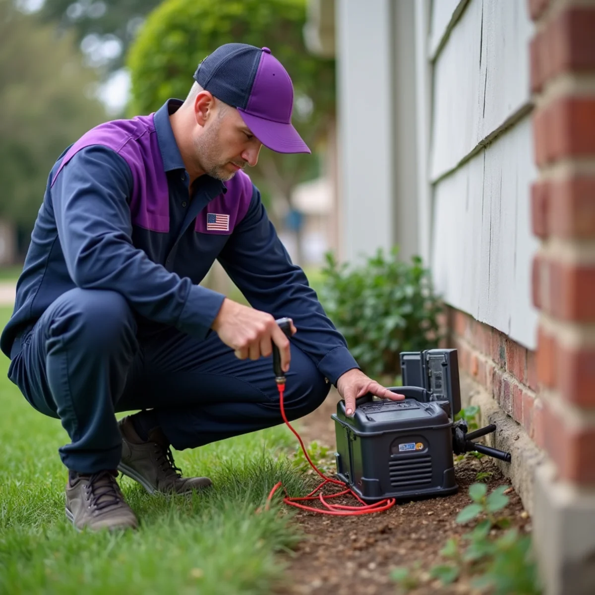 Plumber using electronic leak detection equipment to locate a slab leak under a Grapevine home foundation