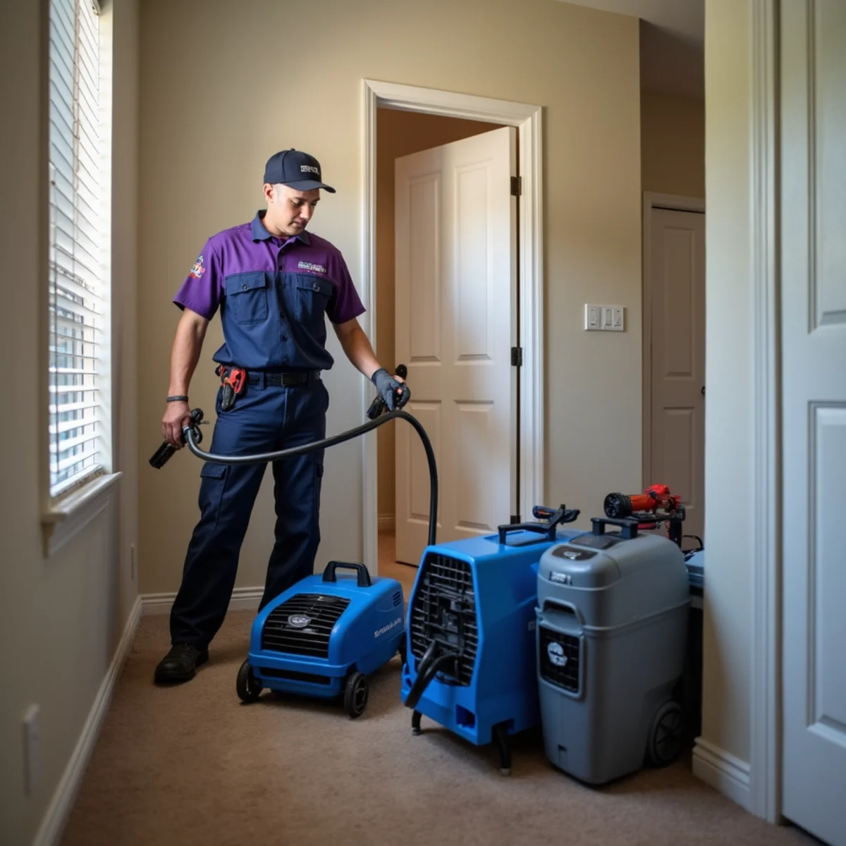Water extraction and drying equipment in a flooded Grapevine TX home