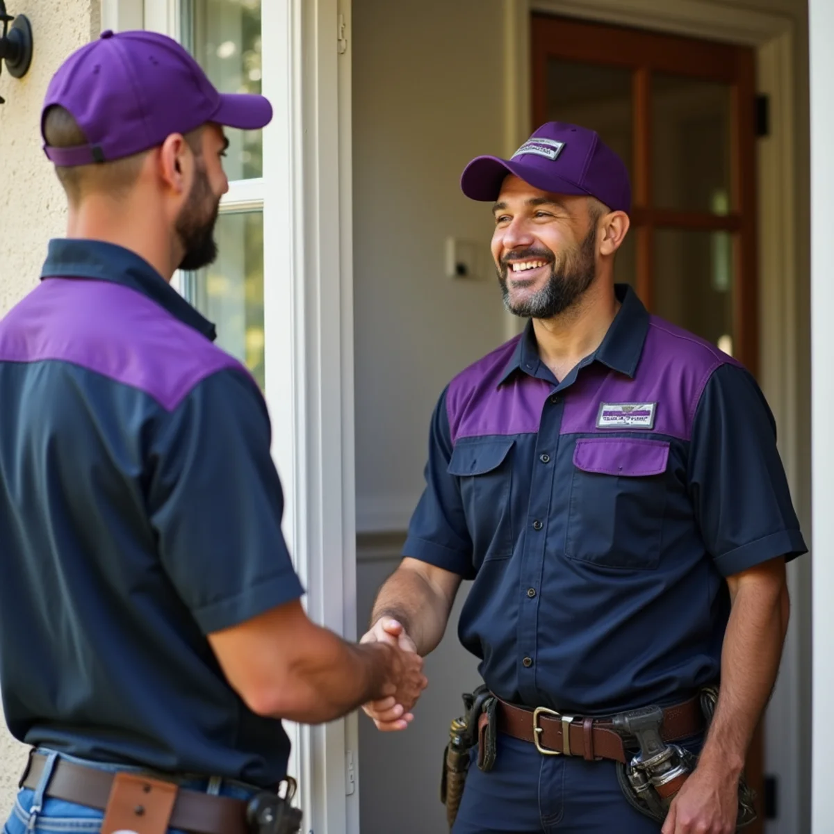 Happy homeowner shaking hands with a Grapevine Heritage plumber in Grapevine, TX