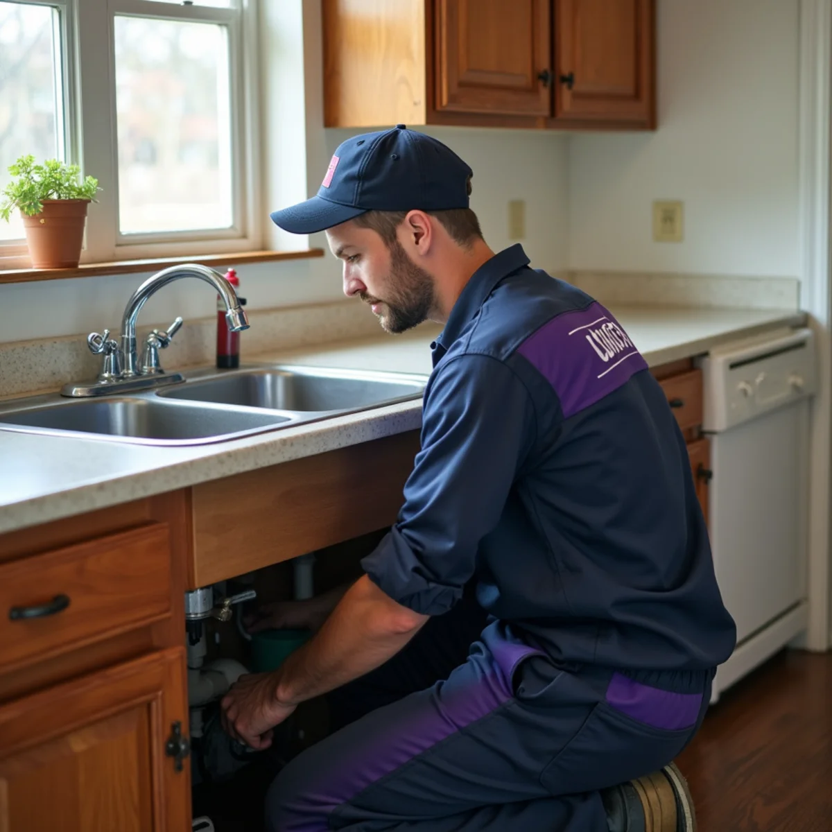 Plumber repairing a freeze-burst attic pipe in a Dallas TX home