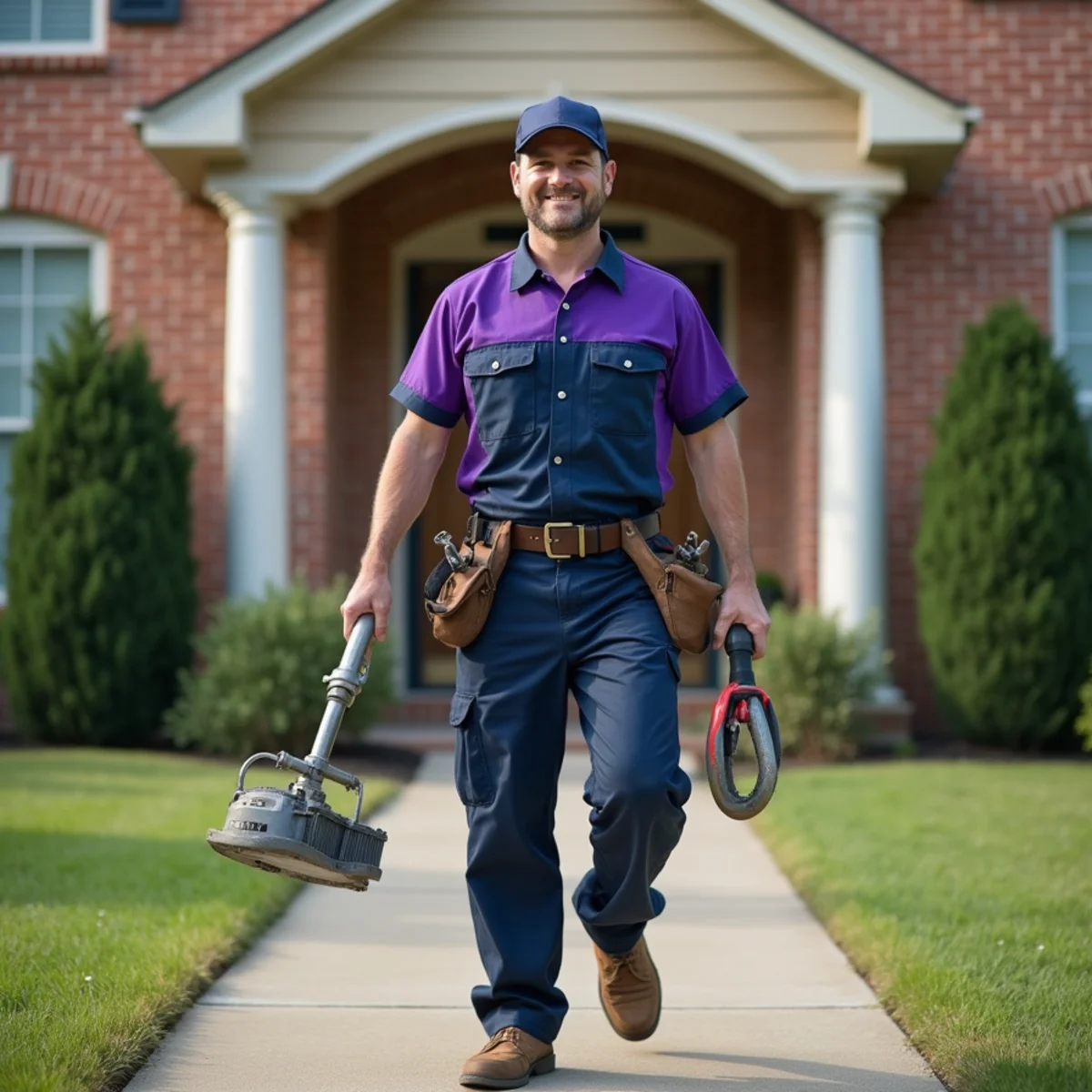 Plumber installing a tankless water heater in a luxury Frisco TX home