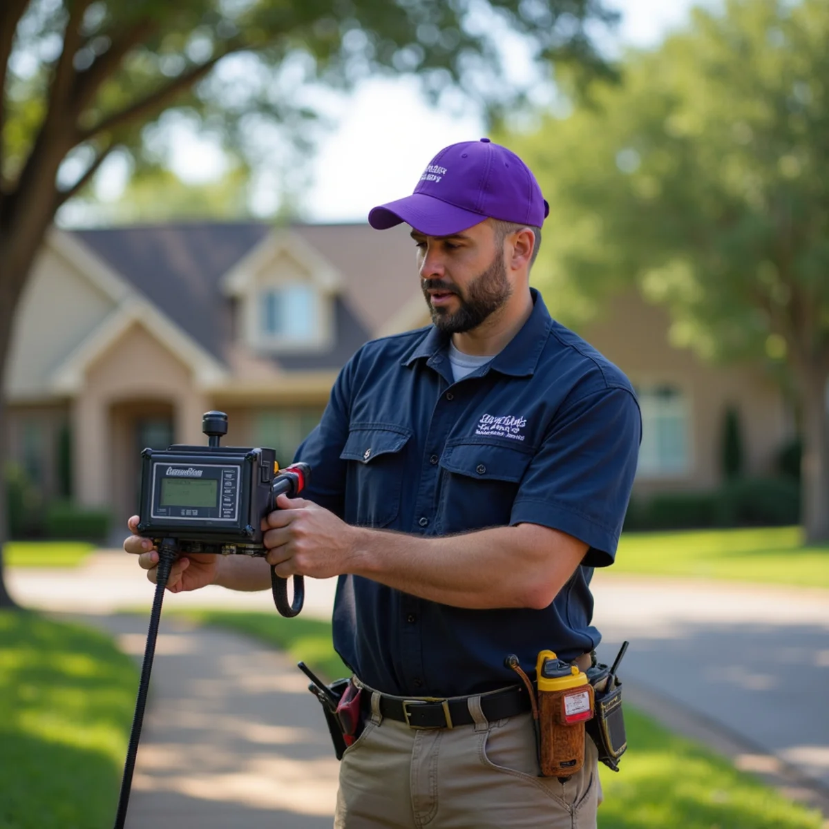 Plumber performing lakeside leak detection at a Highland Village TX home