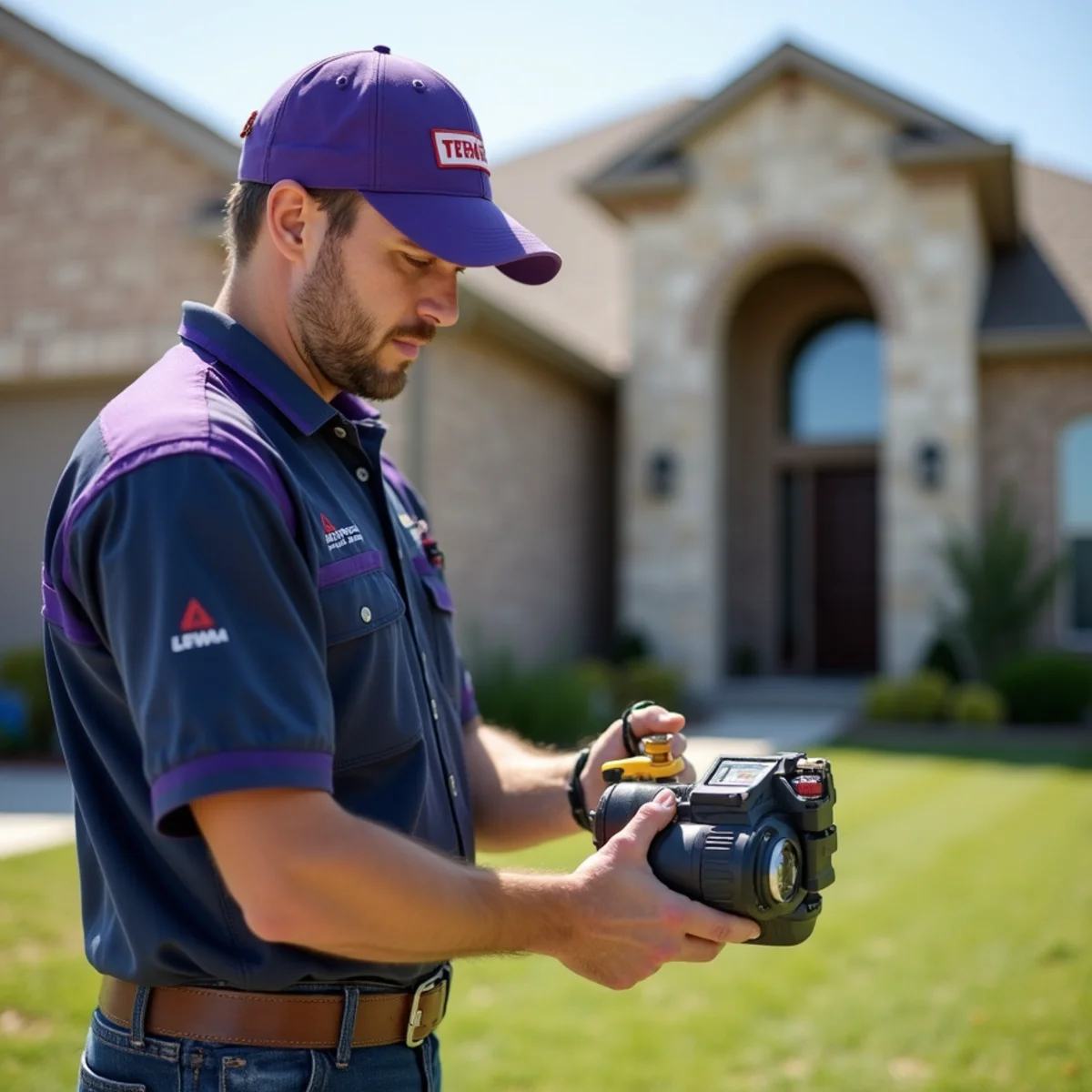 Plumber installing a tankless water heater in an upscale Murphy TX home