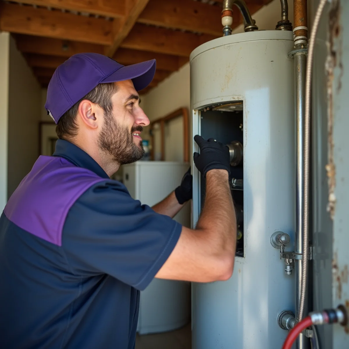 Plumber hydro-jetting a grease-clogged kitchen drain in Roanoke TX