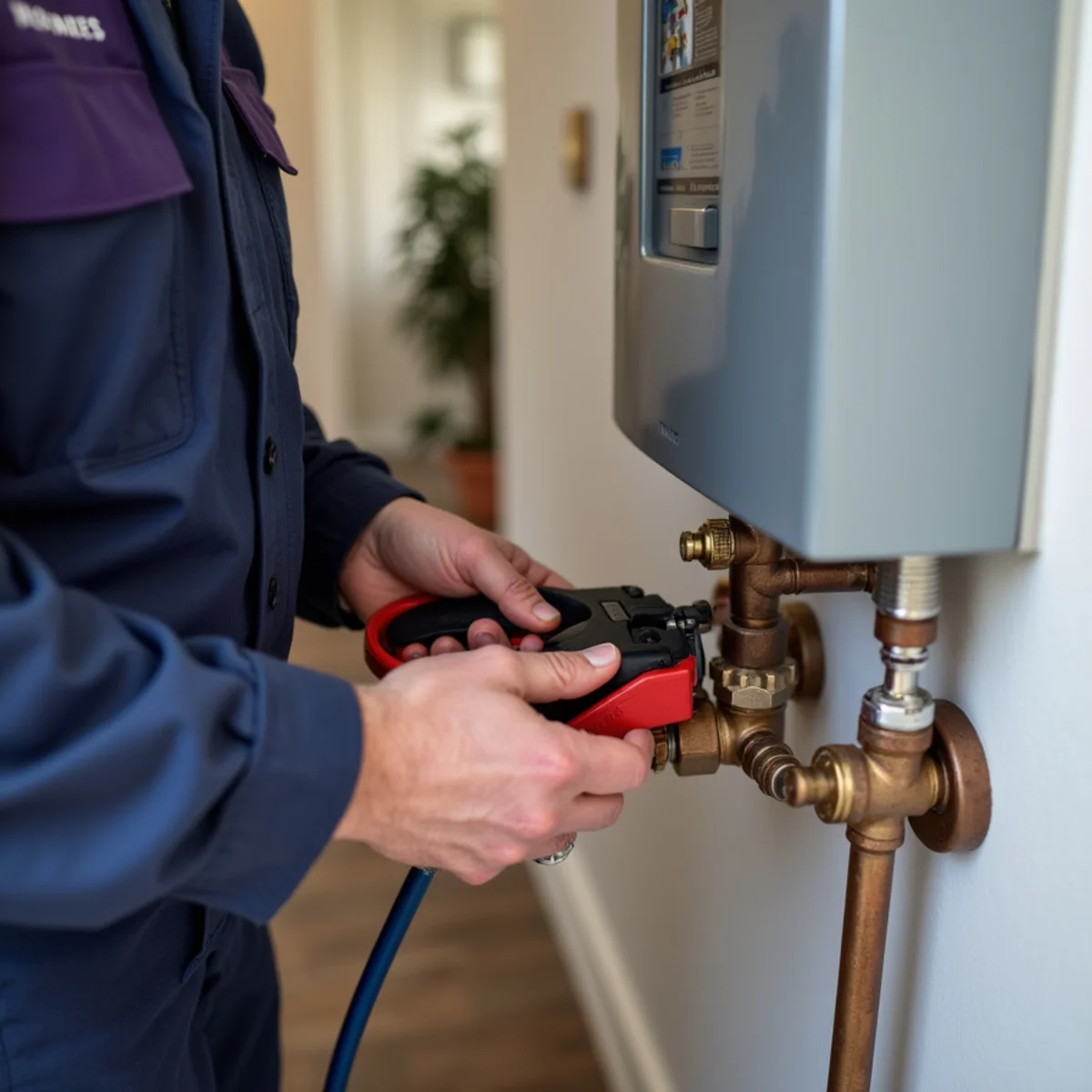 Licensed plumber providing tankless water heater installation in a Grapevine, TX home