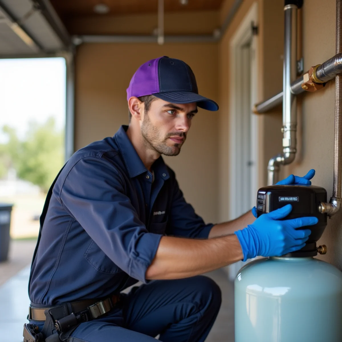 Whole-home water softener and filtration system installed in a Grapevine TX garage